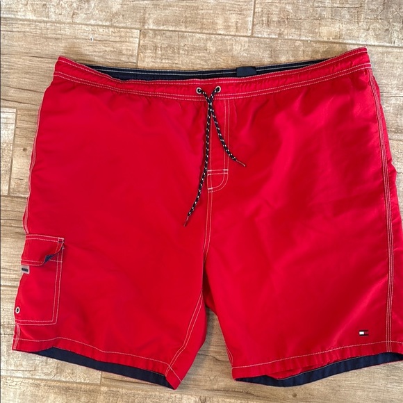 Tommy Hilfiger Red and Striped lined  Swim Shorts - Picture 2 of 3